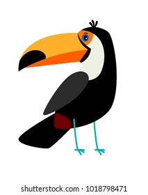 Toucan black cartoon bird icon on white background, vector illustration