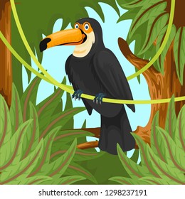 toucan cartoon in the jungle stock vector illustration