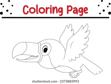 toucan Coloring page vector illustration. Bird Coloring book for kids.