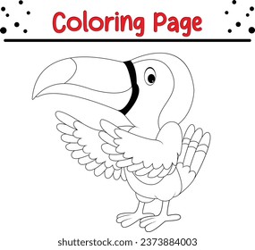 toucan Coloring page vector illustration. Bird Coloring book for kids.