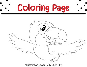 toucan Coloring page vector illustration. Bird Coloring book for kids.