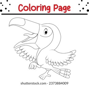 toucan Coloring page vector illustration. Bird Coloring book for kids.