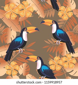 Toucan, the composition of birds and tropical trees that produce a mix of attractive designs that can be used for various purposes