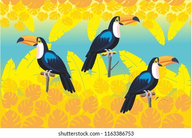 Toucan, the composition of birds and tropical trees that produce a mix of attractive designs that can be used for various purposes