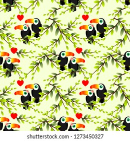 Toucan couple seamless pattern. Lovely Couple animal in Valentine concept.