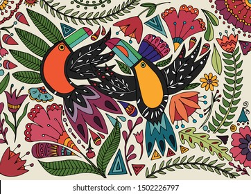 Toucan doodle illustration vector design 