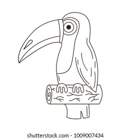 Toucan exotic bird black and white line vector illustration