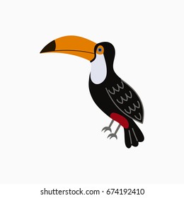 Toucan. Exotic tropical bird with big yellow beak. Vector illustration.