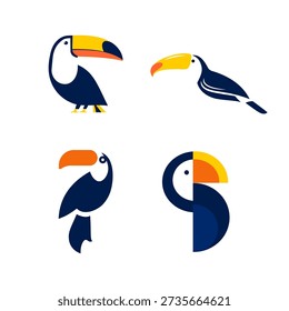 Conjunto de logotipo plano de icono plano tucán gráfico aislado