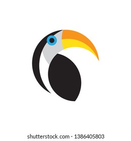 Toucan flat style vector logo template isolated on white background. Tropical bird icon. Toco Toucan bird sitting, posing Vector Illustration