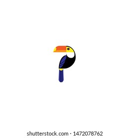 Toucan flat style vector logo template isolated on white background. Tropical bird icon