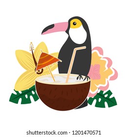 toucan and flowers coconut cocktail tropical summer