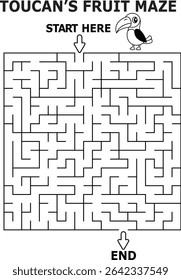 Toucan fruit maze puzzle for kids fun activity game