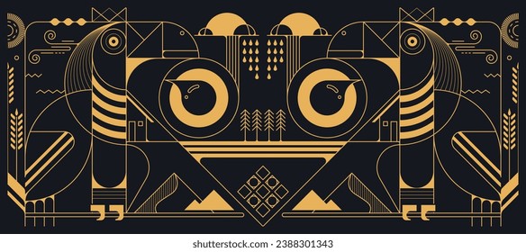 Toucan Geometric Shapes Vector illustrations. animals design for line art background.