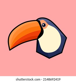 Toucan graphic vector illustration. Cute flat toucan cartoon character isolated on yellow. South American fauna. Perfect for zoo ads, nature concepts, and children's book illustrations.