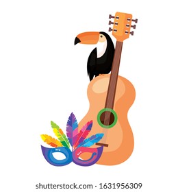 toucan with guitar and mask carnival vector illustration design