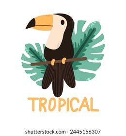 Toucan . Hand drawn vector illustration. Scandinavian style flat design. Concept for kids print.