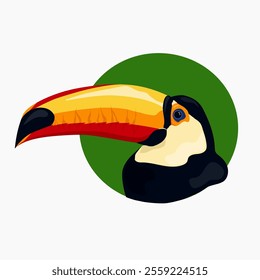 Toucan head with big beak on green background vector illustration.