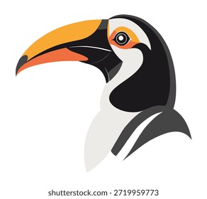 Cabeça tucana, tropical, pássaro, ilustração colorida simples. Isolado para o logotipo, símbolo ou emblema. Pode ser usado como emblema ou mascote para esportes ou outros produtos