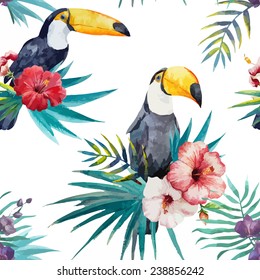 toucan, hibiscus, pattern