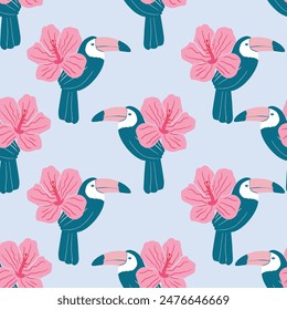 Toucan and hibiscus pattern design