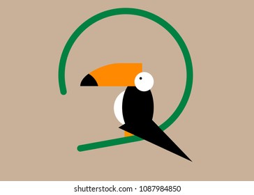 Toucan icon. Cartoon illustration of toucan vector icon for web. Toucan flat style vector logo template isolated or beige background. Tropical bird icon