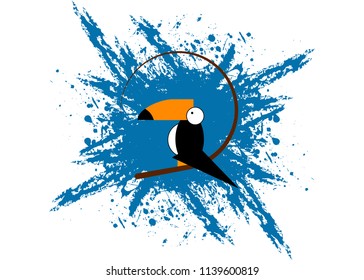 Toucan icon. Cartoon illustration of toucan vector icon for web. Toucan flat style vector logo template blue splatter background. Tropical bird icon isolated or white 