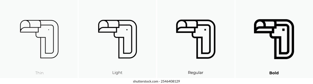 ícone do toucan. Design fino, leve, regular e negrito, isolado no fundo branco