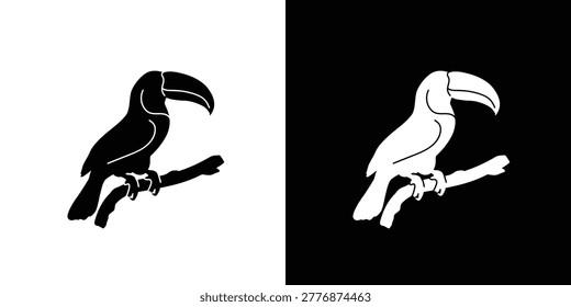 Toucan icon vector, toucan silhouette, black and white silhouette, flat solid logo, bird symbol, isolated, invert color design, avian