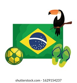 toucan and icons with flag brazil vector illustration design