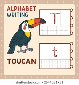 Ilustração de Toucan para prática de escrita de alfabetos