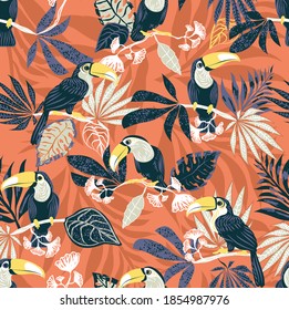 toucan and jungle seamless pattern