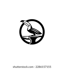 Toucan line art and anvil black illustration suitable for all industries