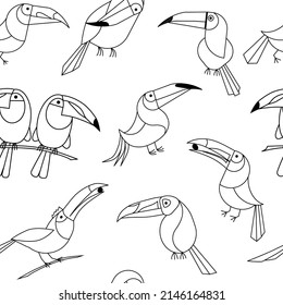 Toucan line seamless pattern. Vector toucan bird illustration on white background. Tropical jungle nature abstract web graphics