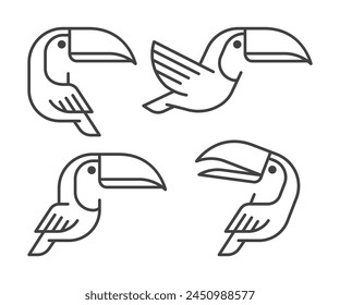 Toucan linear icon set. Toucan monoline logo icon design illustration vector. Toucan line art flat icon pack. Toucan bird icon. Vector illustration