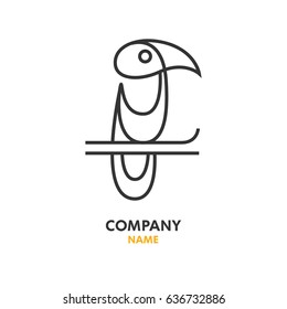 Toucan logo in line style. Vector toucan logotype. Animal outline icon isolated on white background. 