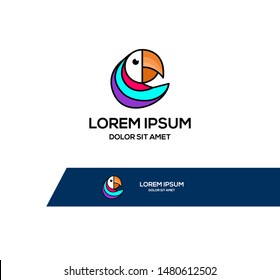 Toucan logo. Tropical bird emblem. Toucan flat icon, isolated on a white background.