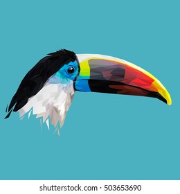Toucan low poly design. Triangle vector illustration.