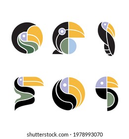 Toucan macaw bird animal logo icon symbol design template set