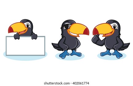Toucan Mascot happy, pose and bring board