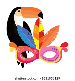 toucan with mask carnival isolated icon vector illustration design