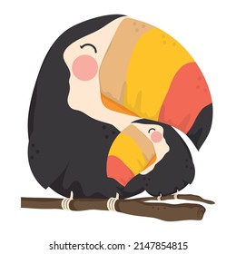 toucan mom with baby characters card