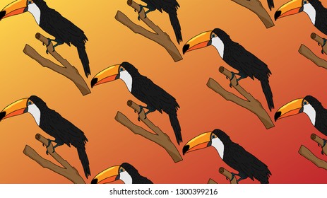 Toucan on a branch, a bird on a tree branch, a tropical bird on a tree in the vector.
