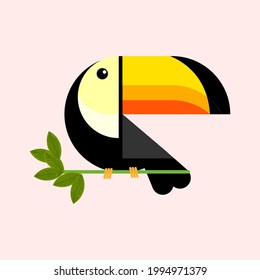 Toucan on branch icon character vector illustration. Beauty bird,tropical forest ,nature.