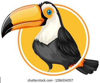 Toucan on circle sticker template illustration