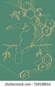 
toucan on a graphic background in the style of minimalism with honeycomb