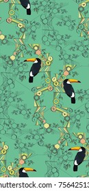 toucan on a graphic background in the style of minimalism with honeycomb