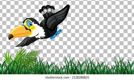 Toucan on the grass field on transparent background illustration