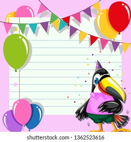 Toucan on paty note template illustration