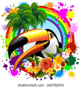 Toucan on Rainbow Tropical Frame